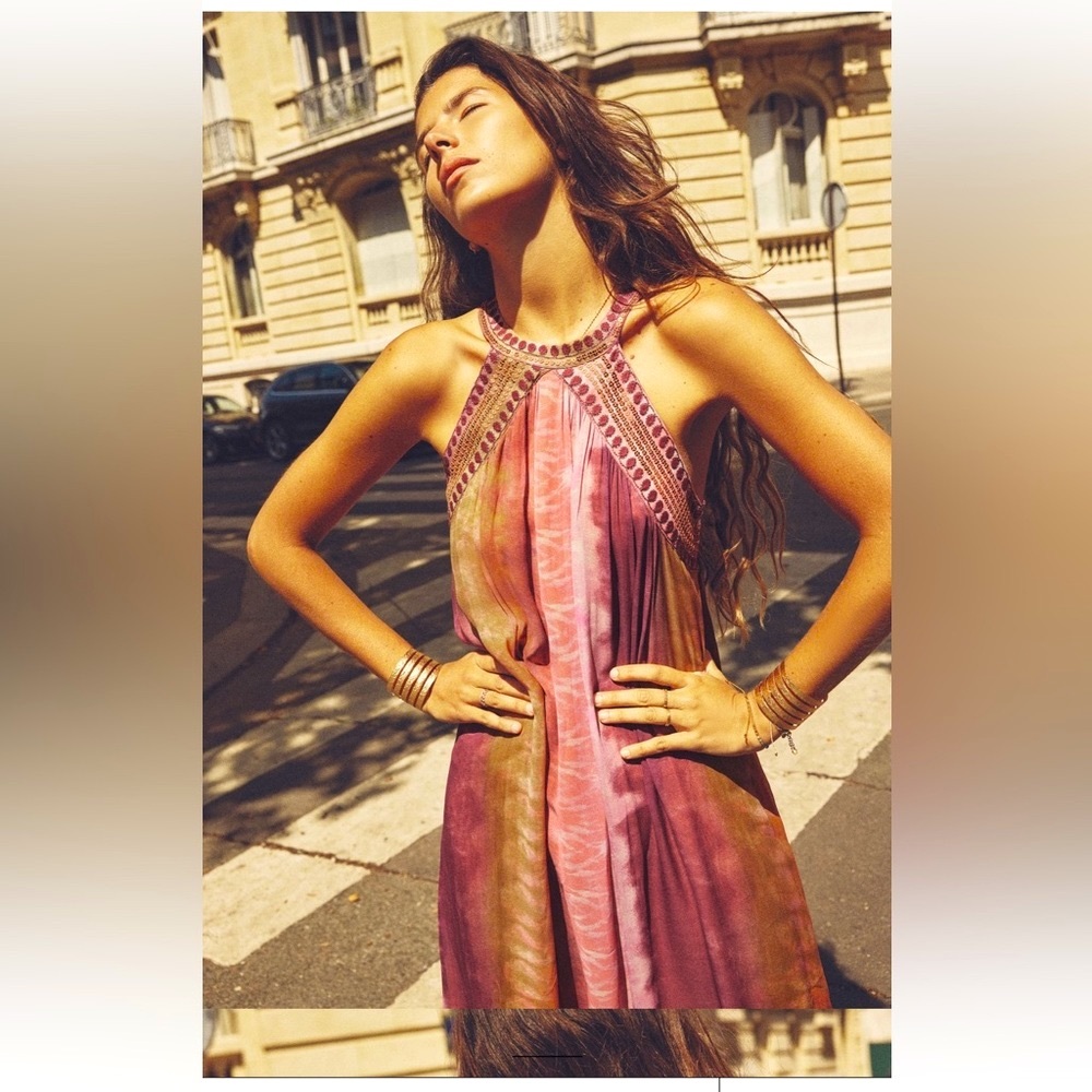 Zara chiffon SEQUIN beaded embellished TIE-DYE maxi DRESS sz.S - Picture 3 of 17